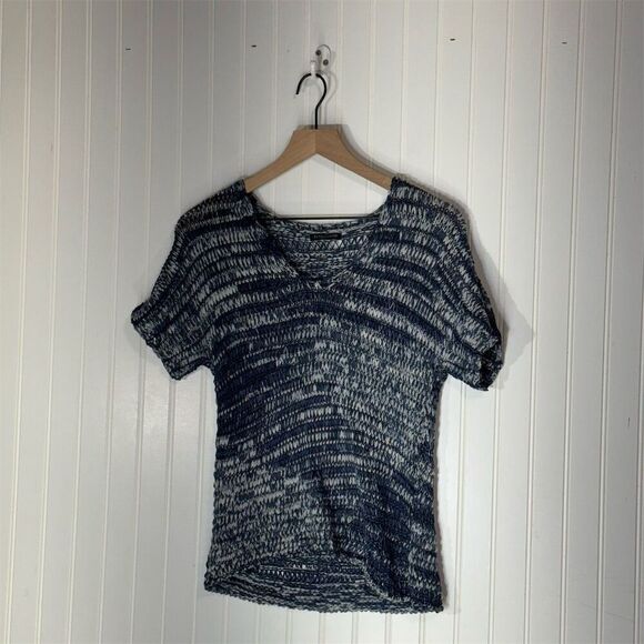 Eileen Fisher Petite MP Navy Blue Textured Knit Top Boho Slouchy Coastal Chic - Picture 1 of 8